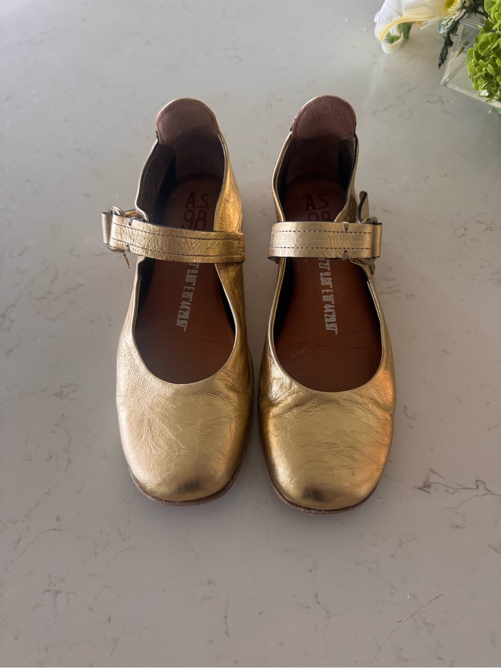 AS 98 Gold Mary Jane Flats with Ankle Strap